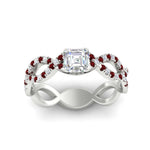 Load image into Gallery viewer, https://cdn.fascinatingdiamonds.com/FD11157/infinity-asscher-cut-twist-diamond-engagement-ring-with-ruby-in-white-gold-FD11157ASRGRUDRHAND-NL-WG.jpg
