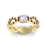 Load image into Gallery viewer, https://cdn.fascinatingdiamonds.com/FD11157/infinity-asscher-cut-twist-diamond-engagement-ring-with-ruby-in-yellow-gold-FD11157ASRGRUDRHAND-NL-YG.jpg
