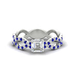 Load image into Gallery viewer, https://cdn.fascinatingdiamonds.com/FD11157/infinity-asscher-cut-twist-diamond-engagement-ring-with-sapphire-in-white-gold-FD11157ASRGSABLHAND-NL-WG.jpg
