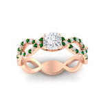 Load image into Gallery viewer, infinity-cushion-cut-twist-diamond-engagement-ring-with-emerald-in-rose-gold-FD11157CURGEMGRANGLE3-NL-RG
