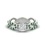 Load image into Gallery viewer, infinity-cushion-cut-twist-diamond-engagement-ring-with-emerald-in-white-gold-FD11157CURGEMGRANGLE3-NL-WG
