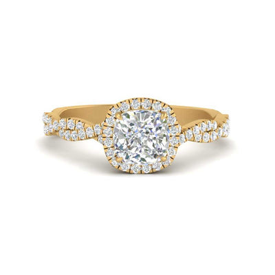 Cushion Cut Classic Vine Halo Diamond Ring