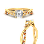 Load image into Gallery viewer, infinity-daisy-floral-asscher-cut-orange-sapphire-engagement-ring-in-yellow-gold-FD9986ASRGSAOR-NL-YG
