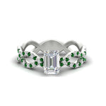 Load image into Gallery viewer, infinity-emerald-cut-twist-diamond-engagement-ring-with-emerald-in-white-gold-FD11157EMRGEMGRANGLE3-NL-WG
