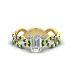 Load image into Gallery viewer, infinity-emerald-cut-twist-diamond-engagement-ring-with-emerald-in-yellow-gold-FD11157EMRGEMGRANGLE3-NL-YG
