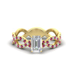 Load image into Gallery viewer, infinity-emerald-cut-twist-diamond-engagement-ring-with-pink-sapphire-in-yellow-gold-FD11157EMRGSADRPIANGLE3-NL-YG
