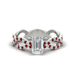 Load image into Gallery viewer, infinity-emerald-cut-twist-diamond-engagement-ring-with-ruby-in-white-gold-FD11157EMRGRUDRANGLE3-NL-WG
