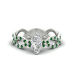 Load image into Gallery viewer, infinity-marquise-cut-twist-diamond-engagement-ring-with-emerald-in-white-gold-FD11157MQRGEMGRANGLE3-NL-WG
