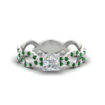 Load image into Gallery viewer, infinity-princess-cut-twist-diamond-engagement-ring-with-emerald-in-white-gold-FD11157PRRGEMGRANGLE3-NL-WG
