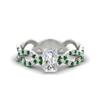 Load image into Gallery viewer, infinity-radiant-cut-twist-diamond-engagement-ring-with-emerald-in-white-gold-FD11157RARGEMGRANGLE3-NL-WG
