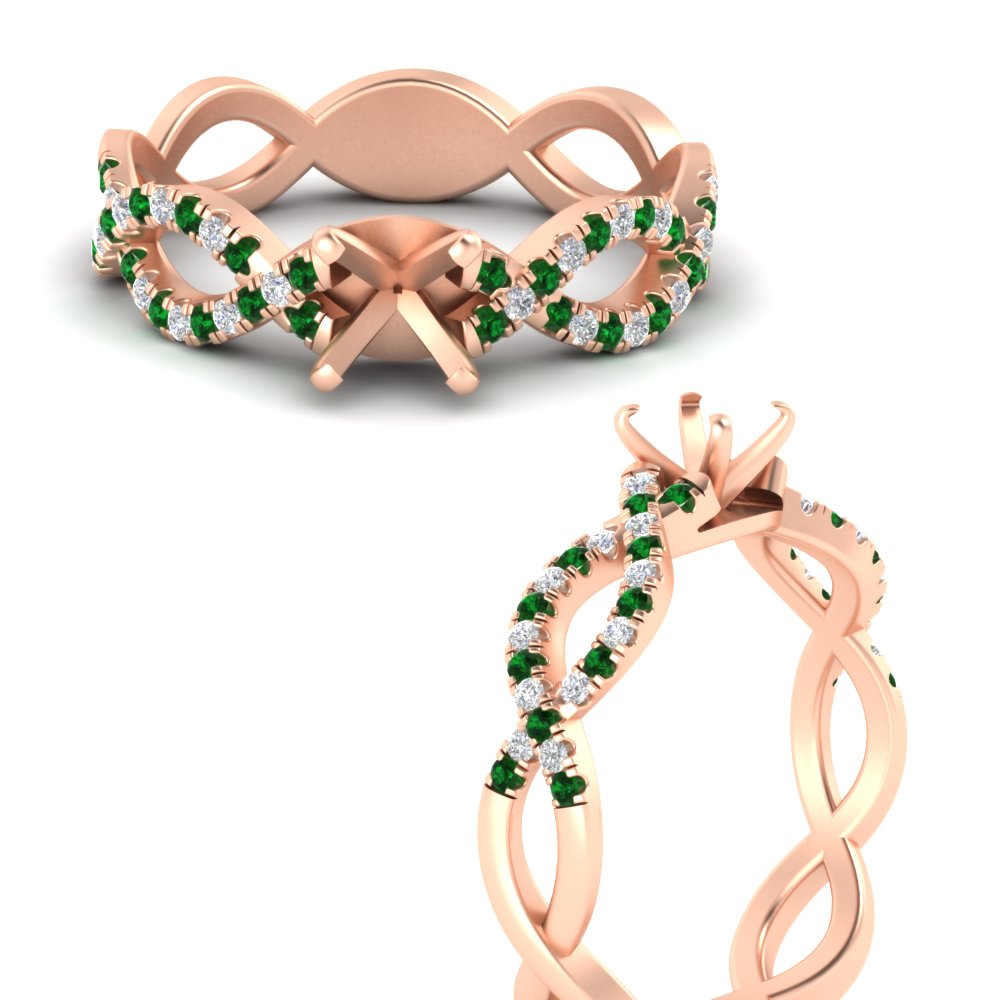 infinity-twist-diamond-semi-mount-engagement-ring-with-emerald-in-rose-gold-FD11157SMRGEMGRANGLE3-NL-RG