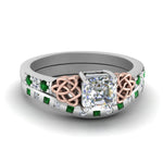 Load image into Gallery viewer, irish-asscher-cut-diamond-bridal-ring-set-with-emerald-in-white-gold-FDENS2255B4ASGEMGR-NL-WG_758f90cf-9b9f-4004-85f1-38714729c70f?v=1757052264
