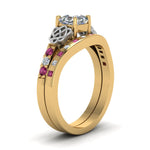Load image into Gallery viewer, irish-asscher-cut-diamond-bridal-ring-set-with-pink-sapphire-in-yellow-gold-FDENS2255B4ASGSADRPIANGLE2-NL-YG?v=1757052145
