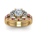 Load image into Gallery viewer, irish-asscher-cut-diamond-bridal-ring-set-with-pink-sapphire-in-yellow-gold-FDENS2255B4ASGSADRPIANGLE5-NL-YG?v=1757052145
