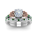 Load image into Gallery viewer, irish-cushion-cut-diamond-bridal-ring-set-with-emerald-in-white-gold-FDENS2255B4CUGEMGRANGLE5-NL-WG_bfab32f2-e95a-4597-849c-374fb5b22ace?v=1757052278
