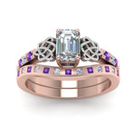 Load image into Gallery viewer, irish-emerald-cut-diamond-bridal-ring-set-with-violet-topaz-in-rose-gold-FDENS2255B4EMGVITOANGLE5-NL-RG_368c35a3-1b09-4832-b377-f01591d49e03?v=1757052291
