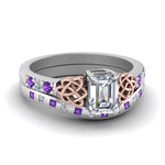 Load image into Gallery viewer, irish-emerald-cut-diamond-bridal-ring-set-with-violet-topaz-in-white-gold-FDENS2255B4EMGVITO-NL-WG?v=1757052184
