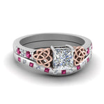 Load image into Gallery viewer, irish-princess-cut-diamond-bridal-ring-set-with-pink-sapphire-in-white-gold-FDENS2255B4PRGSADRPI-NL-WG_50f8e29f-b378-4ac2-9699-31cc690aff76?v=1757052315
