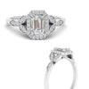 Load image into Gallery viewer, lab-created-emerald-halo-ring-with-pavé-leaf-band-in-white-gold-FD9827EMRANGLE3-NL-WG.jpg?v=1770891203