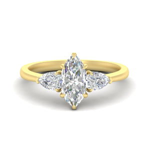 3 Stone Marquise Cut Lab Diamond Cathedral Ring With Pear Accents