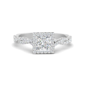 Lab Grown Princess Cut Halo Vine Engagement Ring