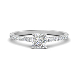 Lab Grown Princess Diamond French Pavé Engagement Ring