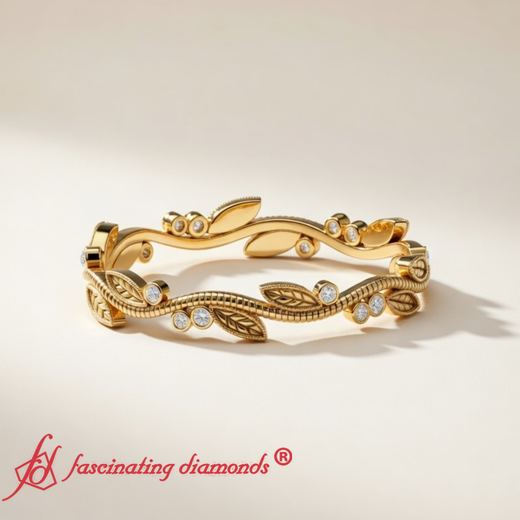 Leaf And Curl Diamond Enamel Band