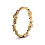 Load image into Gallery viewer, leaf-and-curl-pink-sapphire-enamel-band-in-yellow-gold-FDEWB8349BGSADRPI-NL-YG
