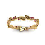 Load image into Gallery viewer, leaf-and-curl-pink-sapphire-enamel-band-in-yellow-gold-FDEWB8349BGSADRPI-NL-YG
