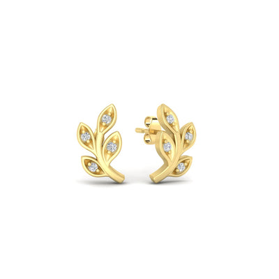 Leaf Shaped Diamond Stud Earrings