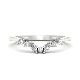 Leaf Design Marquise & Round Diamond Wedding Band