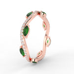 Load image into Gallery viewer, leaf-on-vine-diamond-wedding-band-with-marquise-emerald-in-rose-gold-FD-ENR3211FBGEMGRANGLE2-NL-RG
