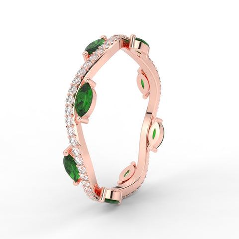 leaf-on-vine-diamond-wedding-band-with-marquise-emerald-in-rose-gold-FD-ENR3211FBGEMGRANGLE2-NL-RG