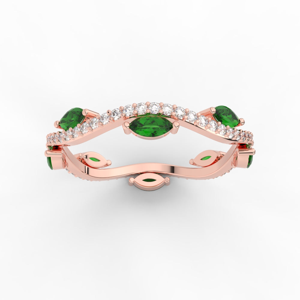 leaf-on-vine-diamond-wedding-band-with-marquise-emerald-in-rose-gold-FD-ENR3211FBGEMGRANGLE5-NL-RG