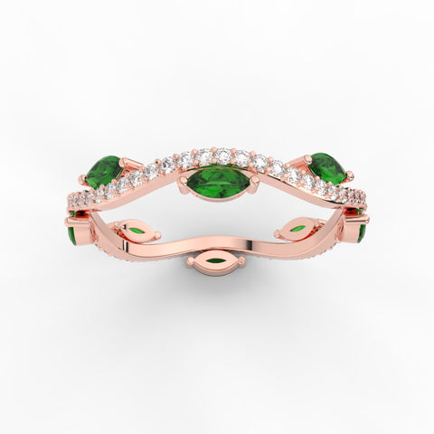 leaf-on-vine-diamond-wedding-band-with-marquise-emerald-in-rose-gold-FD-ENR3211FBGEMGRANGLE5-NL-RG