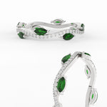 Load image into Gallery viewer, leaf-on-vine-diamond-wedding-band-with-marquise-emerald-in-white-gold-FD-ENR3211FBGEMGRANGLE3-NL-WG
