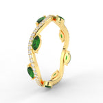 Load image into Gallery viewer, leaf-on-vine-diamond-wedding-band-with-marquise-emerald-in-yellow-gold-FD-ENR3211FBGEMGRANGLE2-NL-YG
