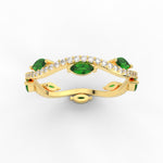Load image into Gallery viewer, leaf-on-vine-diamond-wedding-band-with-marquise-emerald-in-yellow-gold-FD-ENR3211FBGEMGRANGLE5-NL-YG
