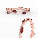 Load image into Gallery viewer, leaf-on-vine-diamond-wedding-band-with-marquise-ruby-in-rose-gold-FD-ENR3211FBGRUDRANGLE3-NL-RG
