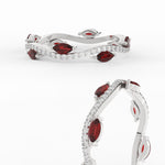 Load image into Gallery viewer, leaf-on-vine-diamond-wedding-band-with-marquise-ruby-in-white-gold-FD-ENR3211FBGRUDRANGLE3-NL-WG
