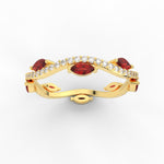 Load image into Gallery viewer, leaf-on-vine-diamond-wedding-band-with-marquise-ruby-in-yellow-gold-FD-ENR3211FBGRUDRANGLE5-NL-YG
