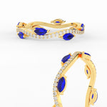 Load image into Gallery viewer, leaf-on-vine-diamond-wedding-band-with-marquise-sapphire-in-yellow-gold-FD-ENR3211FBGSABLANGLE3-NL-YG
