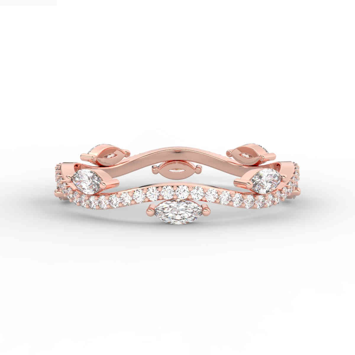 Leaf on Vine Wedding Band with Marquise Diamond
