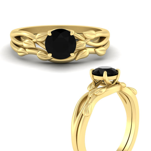 leaf-vine-round-solitaire-black-diamond-wedding-ring-set-in-yellow-gold-fdens11688rogblackangle3-nl-yg.jpg?v=1777270309