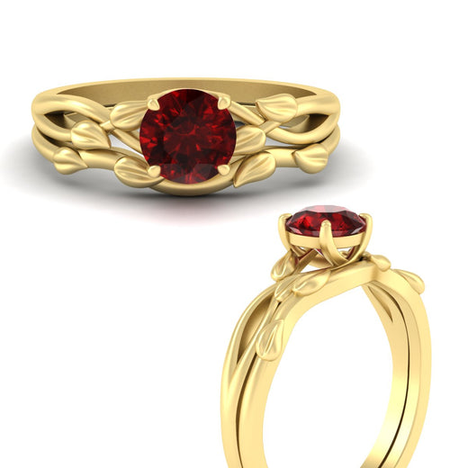 leaf-vine-round-solitaire-ruby-wedding-ring-set-in-yellow-gold-fdens11688rogrudrangle3-nl-yg.jpg?v=1777270309