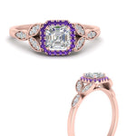 Load image into Gallery viewer, leaves-asscher-cut-halo-diamond-engagement-ring-with-purple-topaz-in-rose-gold-FD9827ASRGVITOANGLE3-NL-RG.jpg?v=1770891168