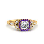 Load image into Gallery viewer, leaves-asscher-cut-halo-diamond-engagement-ring-with-purple-topaz-in-yellow-gold-FD9827ASRGVITO-NL-YG.jpg?v=1770891167
