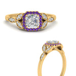 Load image into Gallery viewer, leaves-asscher-cut-halo-diamond-engagement-ring-with-purple-topaz-in-yellow-gold-FD9827ASRGVITOANGLE3-NL-YG.jpg?v=1770891168