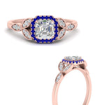 Load image into Gallery viewer, leaves-asscher-cut-halo-diamond-engagement-ring-with-sapphire-in-rose-gold-FD9827ASRGSABLANGLE3-NL-RG.jpg?v=1770891167