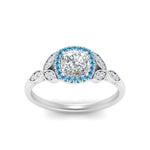 Load image into Gallery viewer, leaves-cushion-cut-halo-diamond-engagement-ring-with-blue-topaz-in-white-gold-FD9827CURGICBLTOANGLE5-NL-WG.jpg?v=1770891187